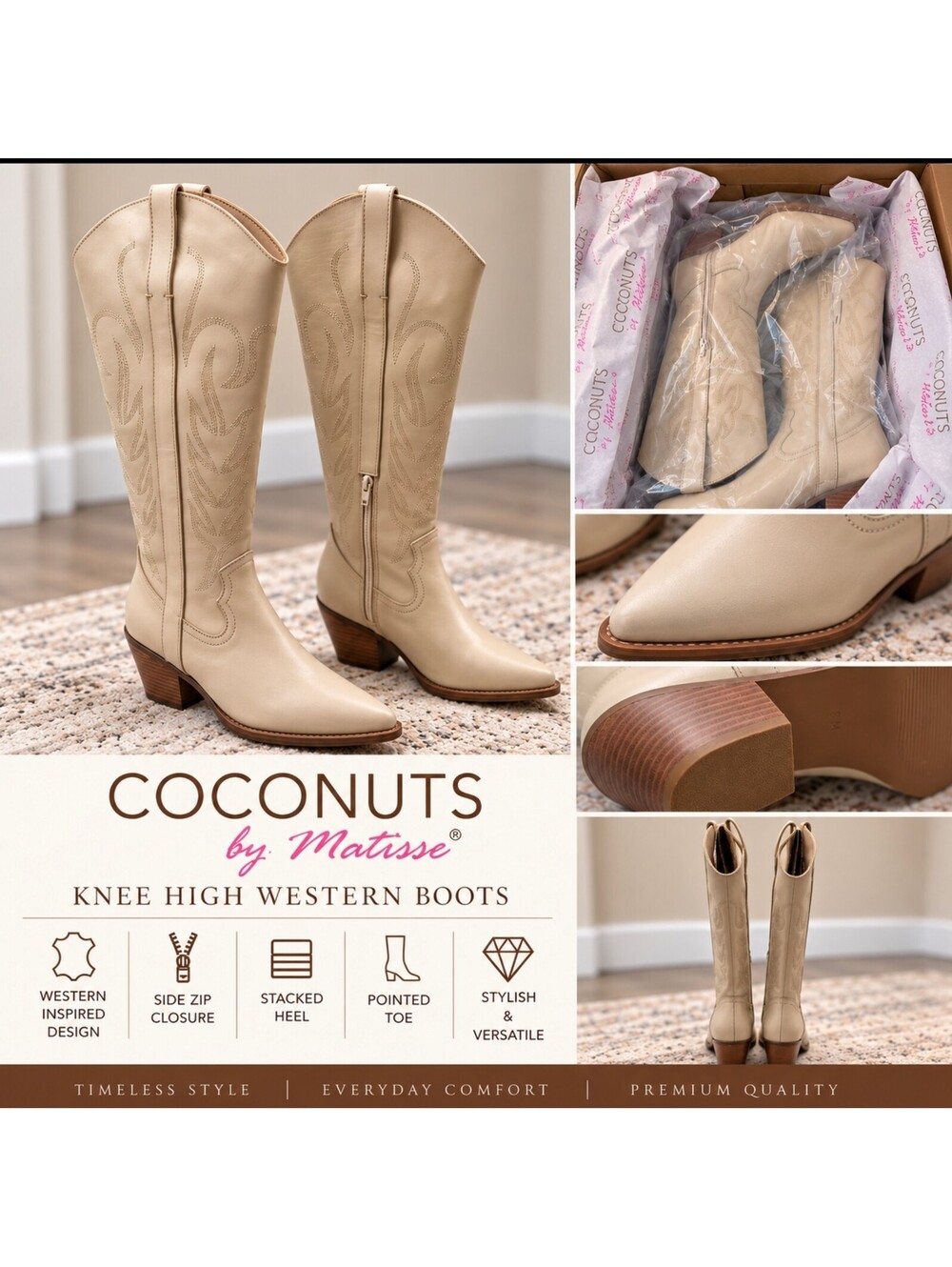 NEW Coconuts by Matisse Knee High Western Cowboy Boots Cream Size 8M NIB